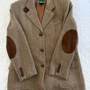 Ralph Lauren Tan Herringbone Blazer with Elbow Patches
